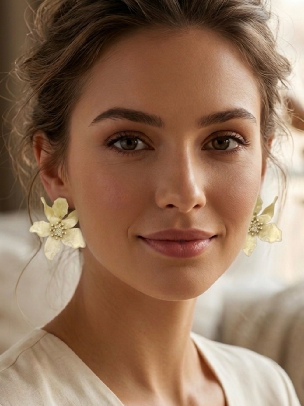 Brielle Soft Yellow Flower Statement Earrings